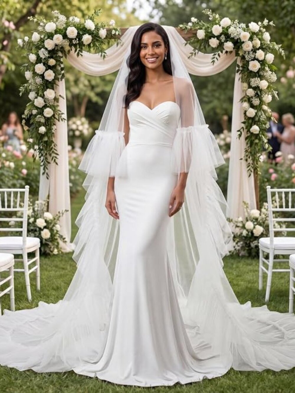 Wedding Veil Ruffled Edge Tulle Two tier - Picture 6 of 7